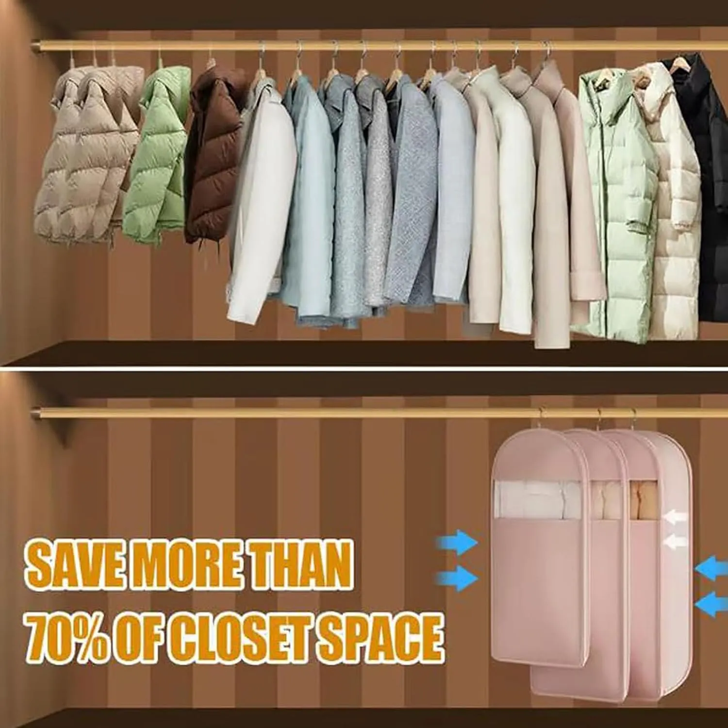 Otherwise Garment Bag, Oversize Large Organizer Garment Bag, Space Saving Hanging Garment Bags with Self Compression Zipper (Beige, XL)