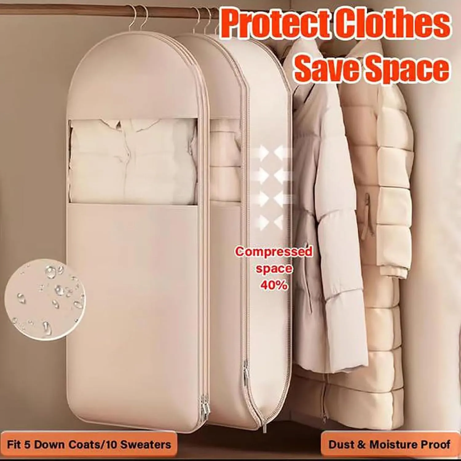 Otherwise Garment Bag, Oversize Large Organizer Garment Bag, Space Saving Hanging Garment Bags with Self Compression Zipper (Gray, L)
