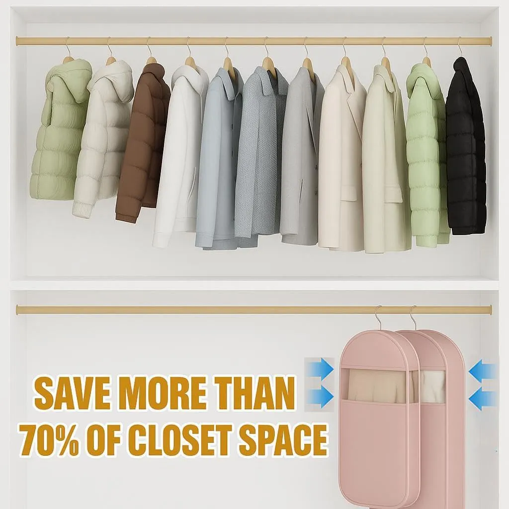 Otherwise Garment Bag, Space Saving Hanging Organizer with Self-Compression Zipper, Dust-Proof Storage for Down Coats, Parkas, Jackets, Sweaters, Suits, Seasonal Clothes (Pink XL)