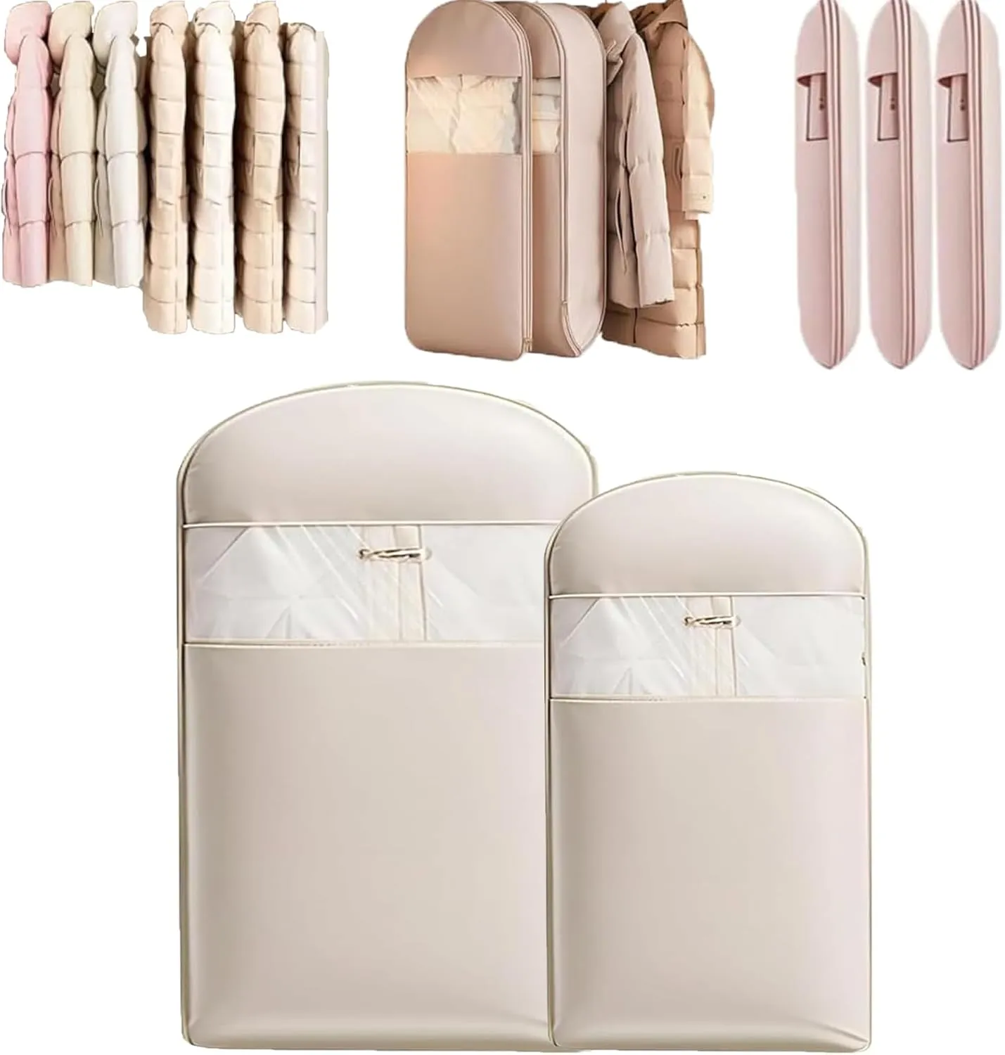 Otherwise Garment Bags, Space Saving Hanging Garment Bag With Self Compression Zipper,Compression Garment Bags For Hanging Clothes Travel (Beige, M L)