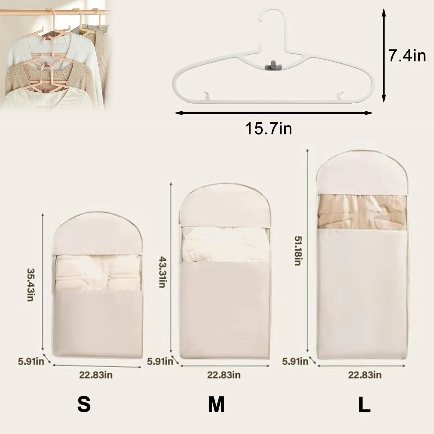 Otherwise Space Saving Garment Bag, Space Saving Hanging Garment Bag with Self Compression Zipper, Dust Cover Clothes Bags for Down Coat, Space Saver Closet Organizers