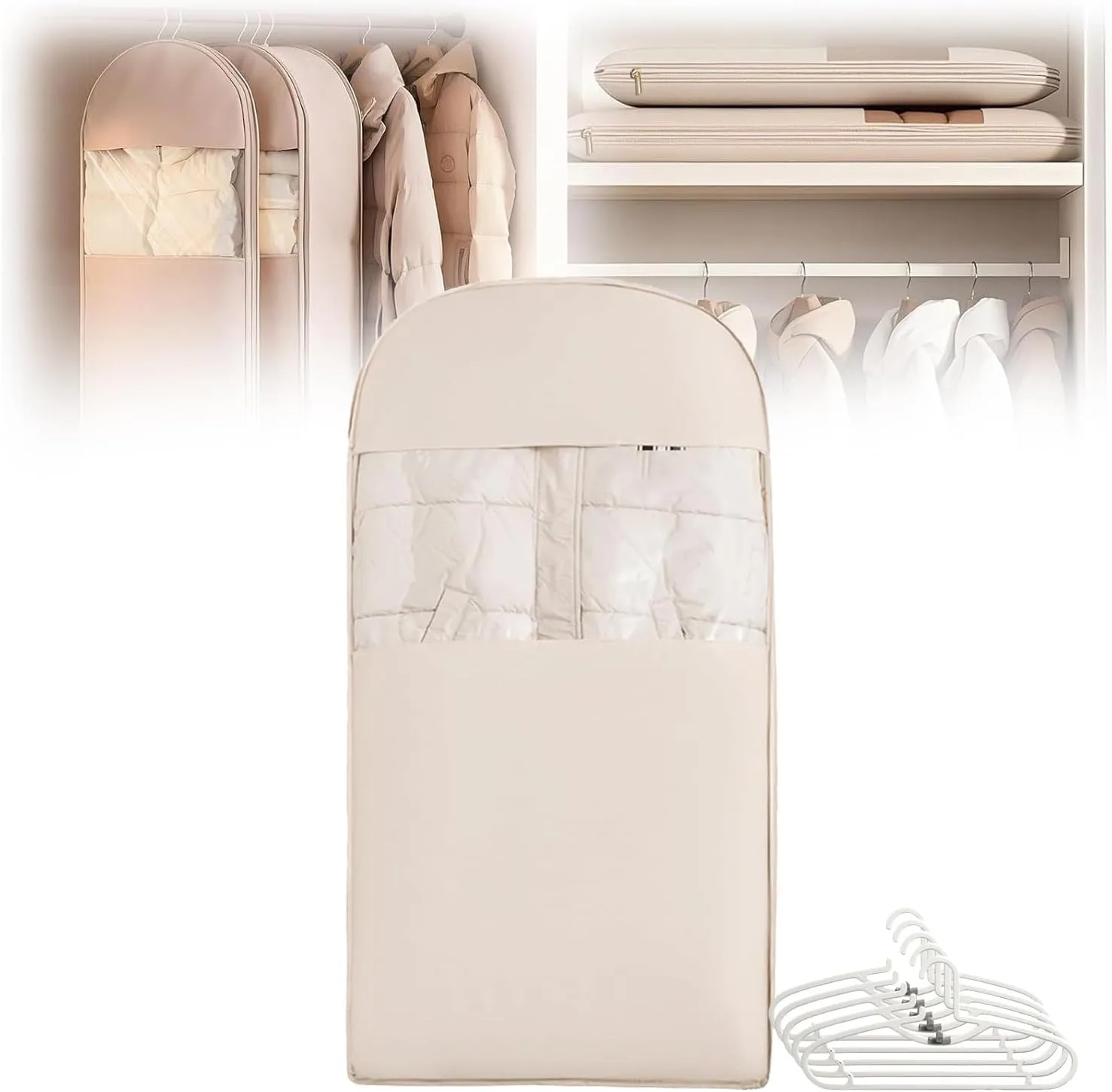 Otherwise Space Saving Garment Bag, Space Saving Hanging Garment Bag with Self Compression Zipper, Dust Cover Clothes Bags for Down Coat, Space Saver Closet Organizers