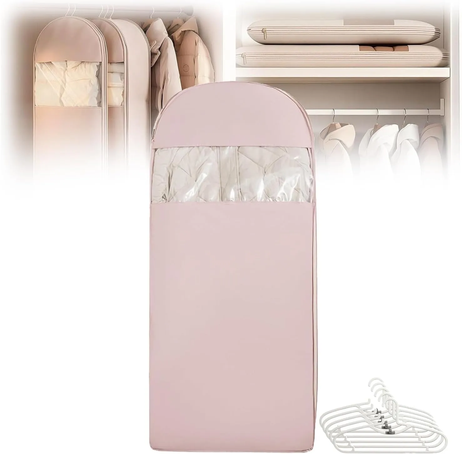 Otherwise Space Saving Garment Bag, Space Saving Hanging Garment Bag with Self Compression Zipper, Dust Cover Clothes Bags for Down Coat, Space Saver Closet Organizers