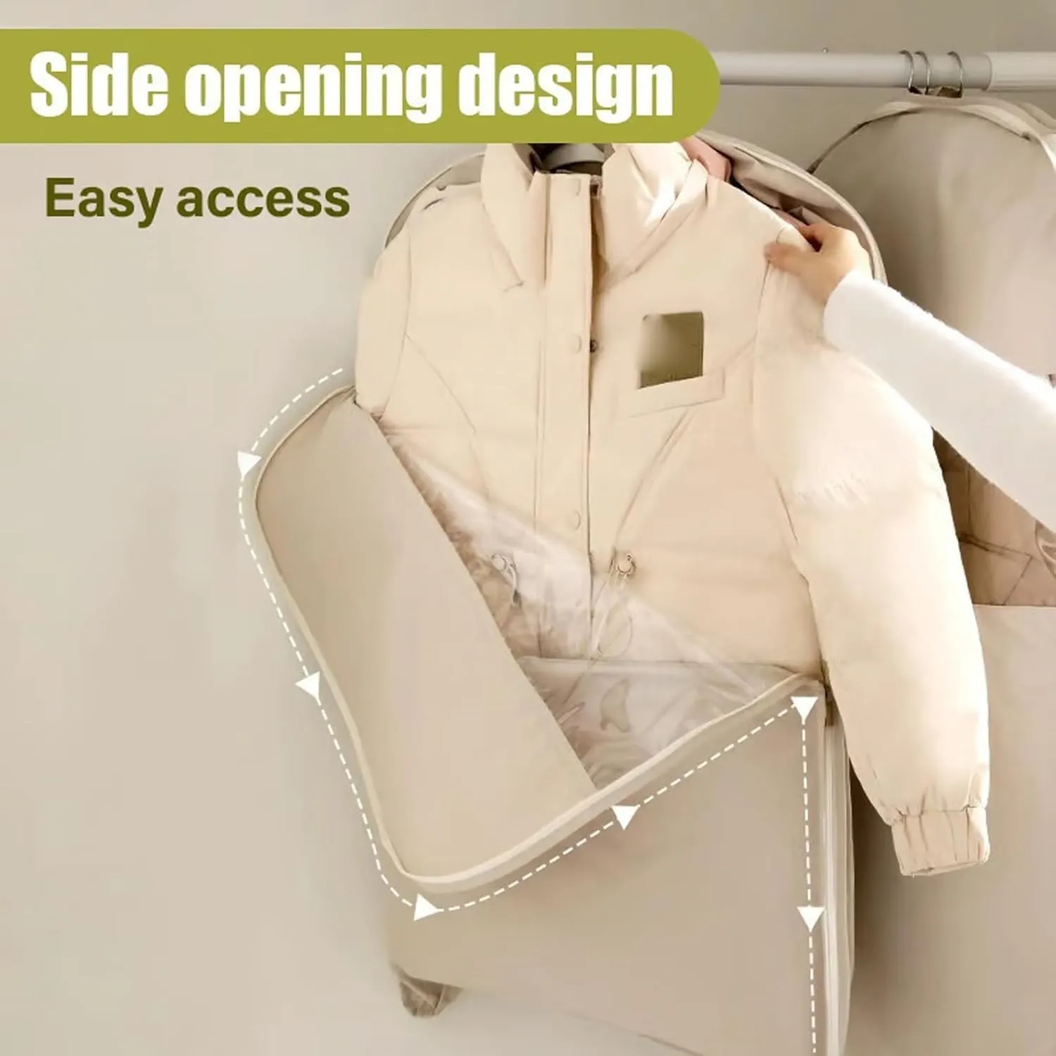 Otherwise Space Saving Garment Bag, Space Saving Hanging Garment Bag with Self Compression Zipper, Dust Cover Clothes Bags for Down Coat, Space Saver Closet Organizers