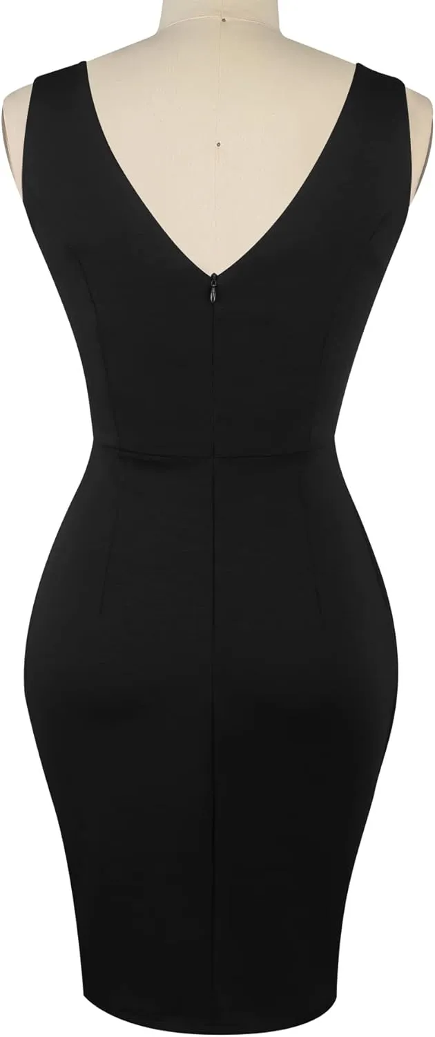 oxiuly Women's Wrap V Neck Bodycon Ruched Cocktail Party Dress Chic Church Wedding Club Pencil Dresses OX345