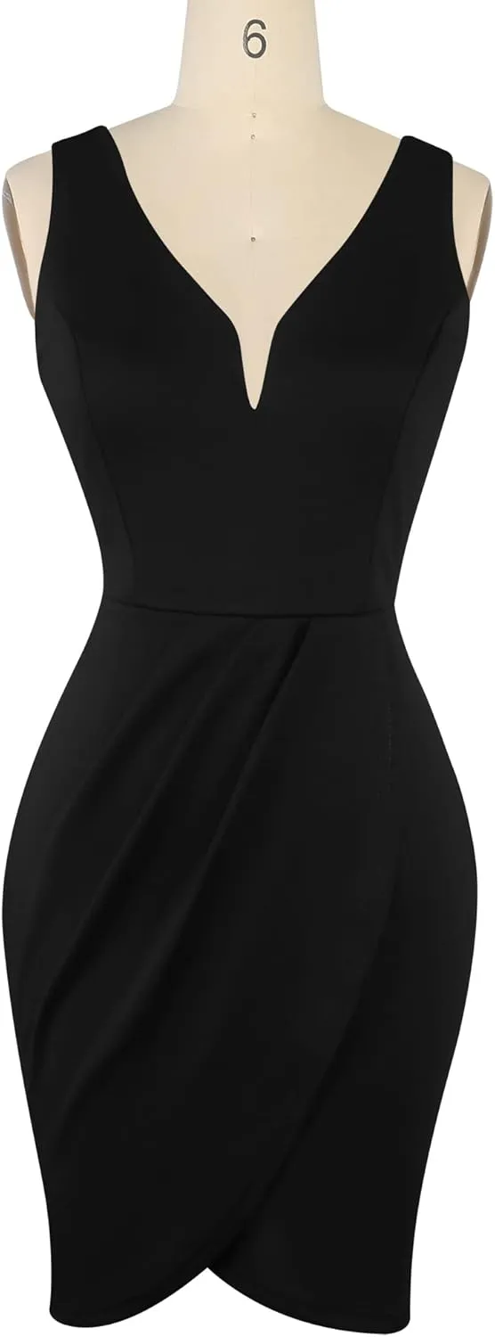 oxiuly Women's Wrap V Neck Bodycon Ruched Cocktail Party Dress Chic Church Wedding Club Pencil Dresses OX345