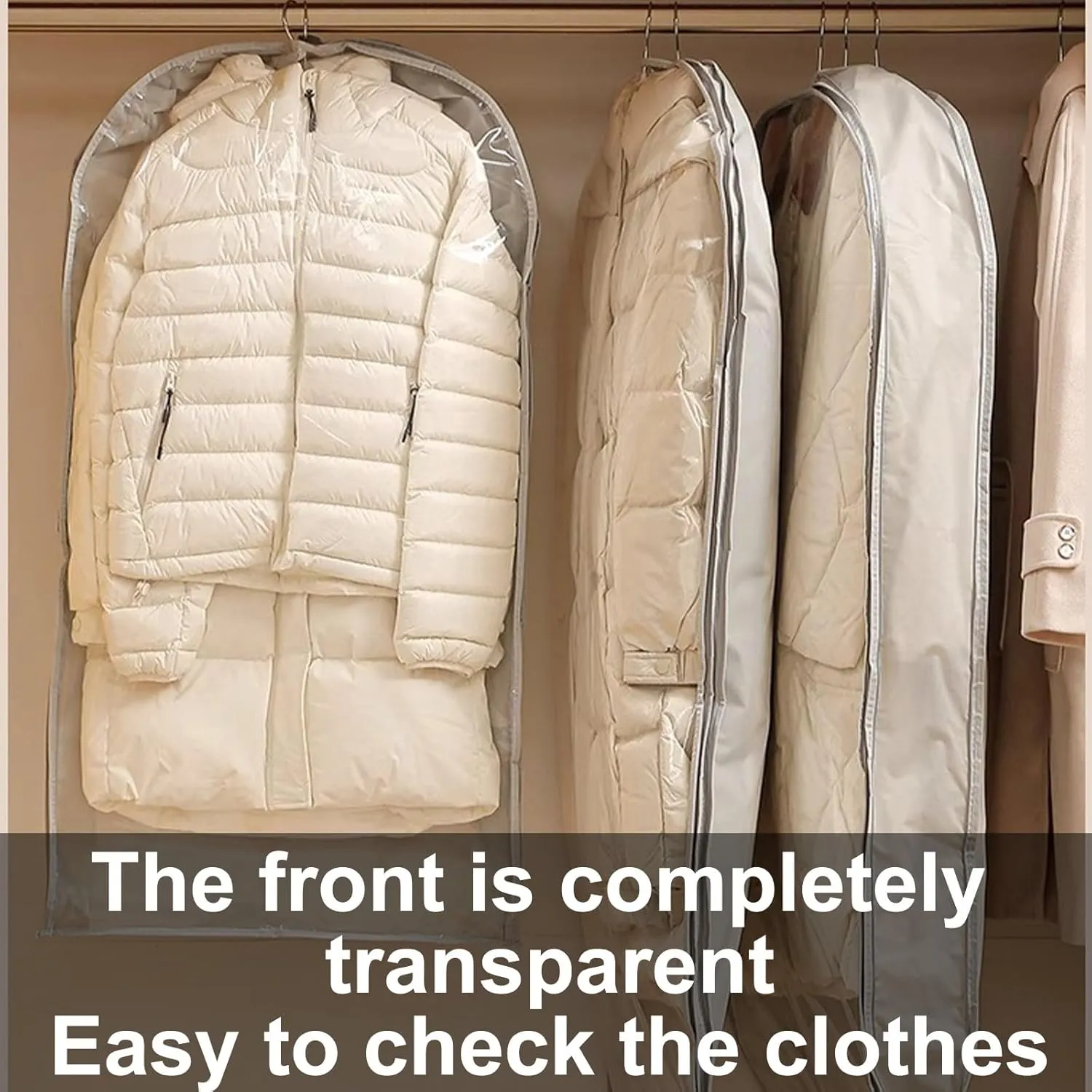 PEVA Garment Bag, Transparent Garment Bags for Hanging Clothes, Sealed and Dustproof, Suitable for Seasonal Clothing Storage(White,60x130cm/24x51in)