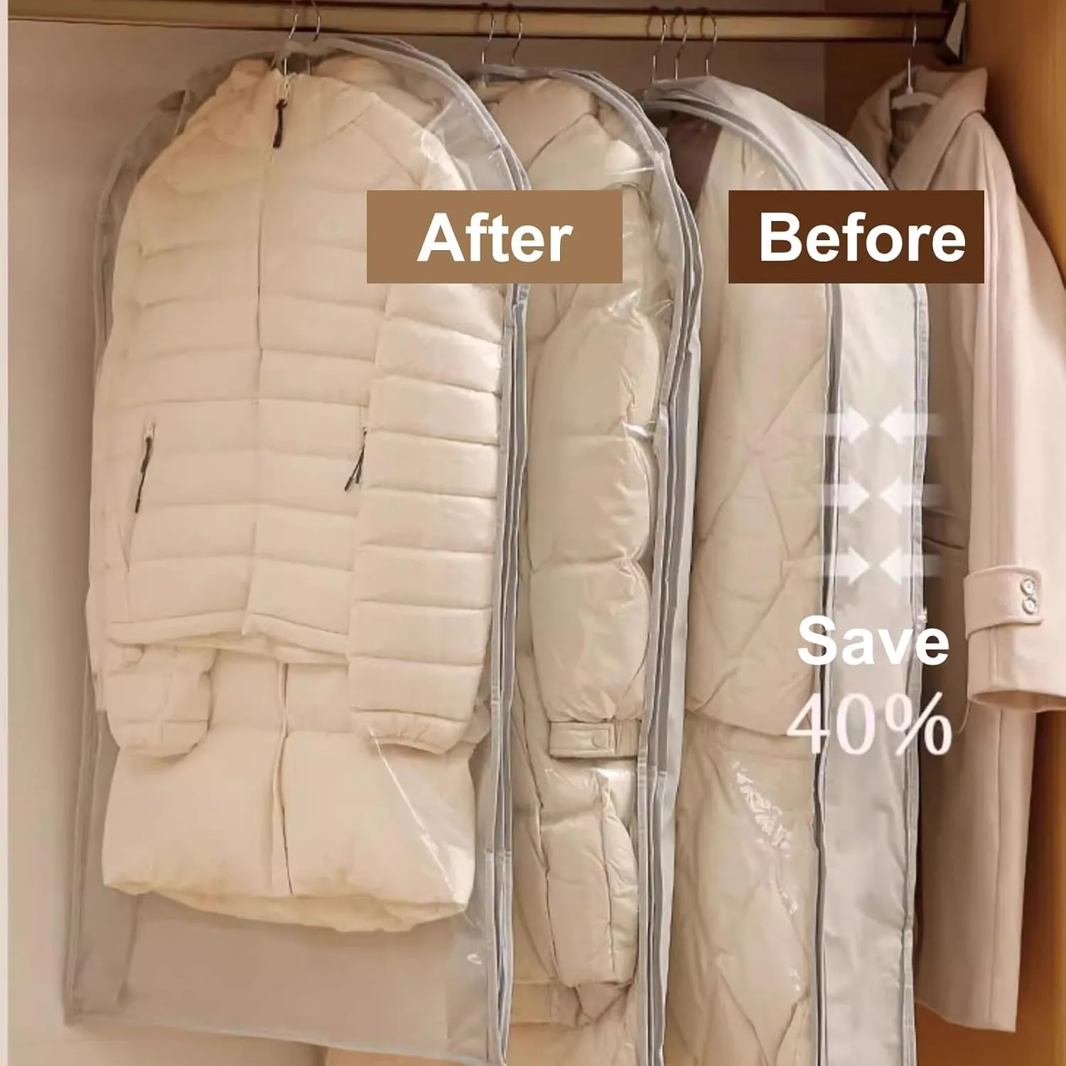 PEVA Garment Bag, Transparent Garment Bags for Hanging Clothes, Sealed and Dustproof, Suitable for Seasonal Clothing Storage(White,60x130cm/24x51in)