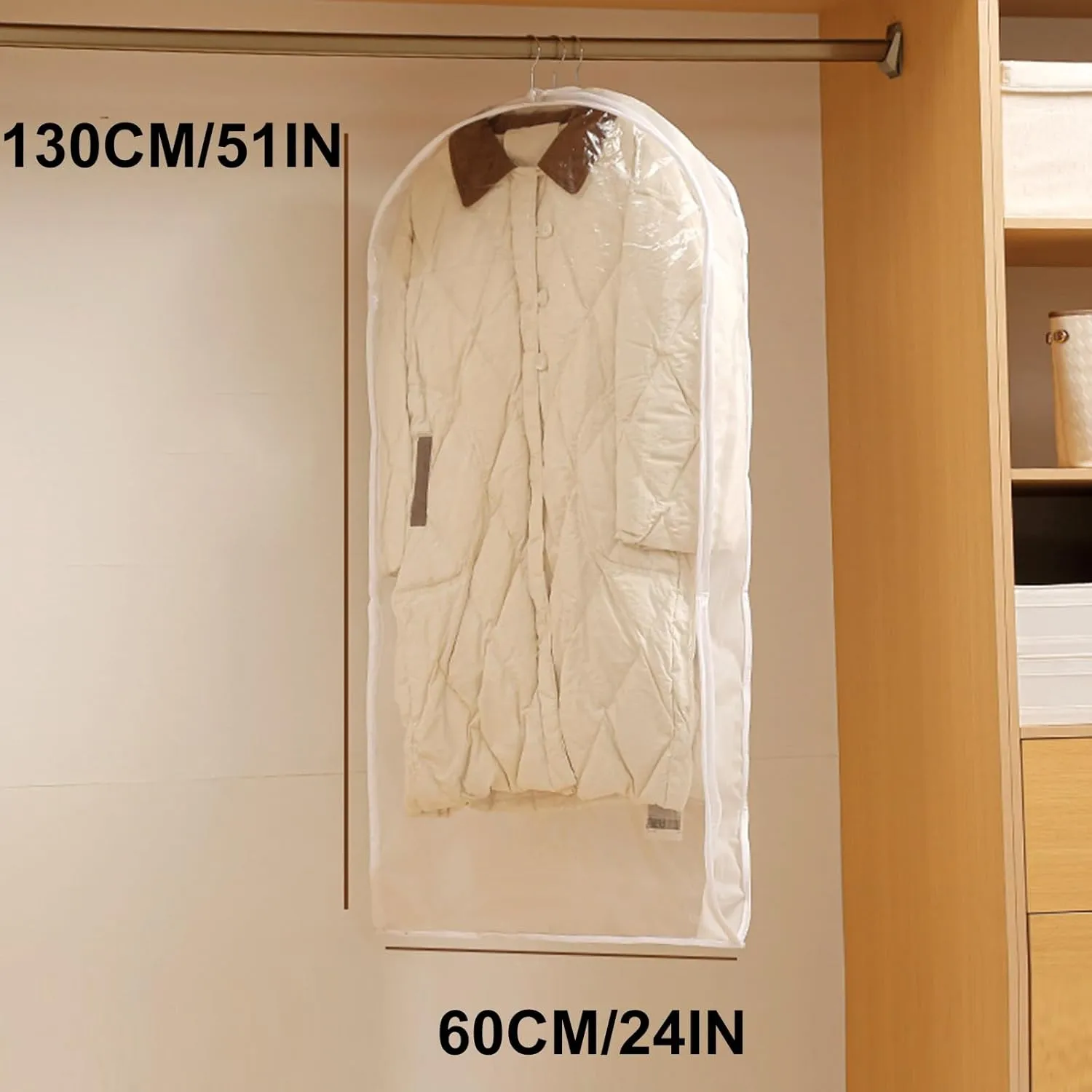 PEVA Garment Bag, Transparent Garment Bags for Hanging Clothes, Sealed and Dustproof, Suitable for Seasonal Clothing Storage(White,60x130cm/24x51in)