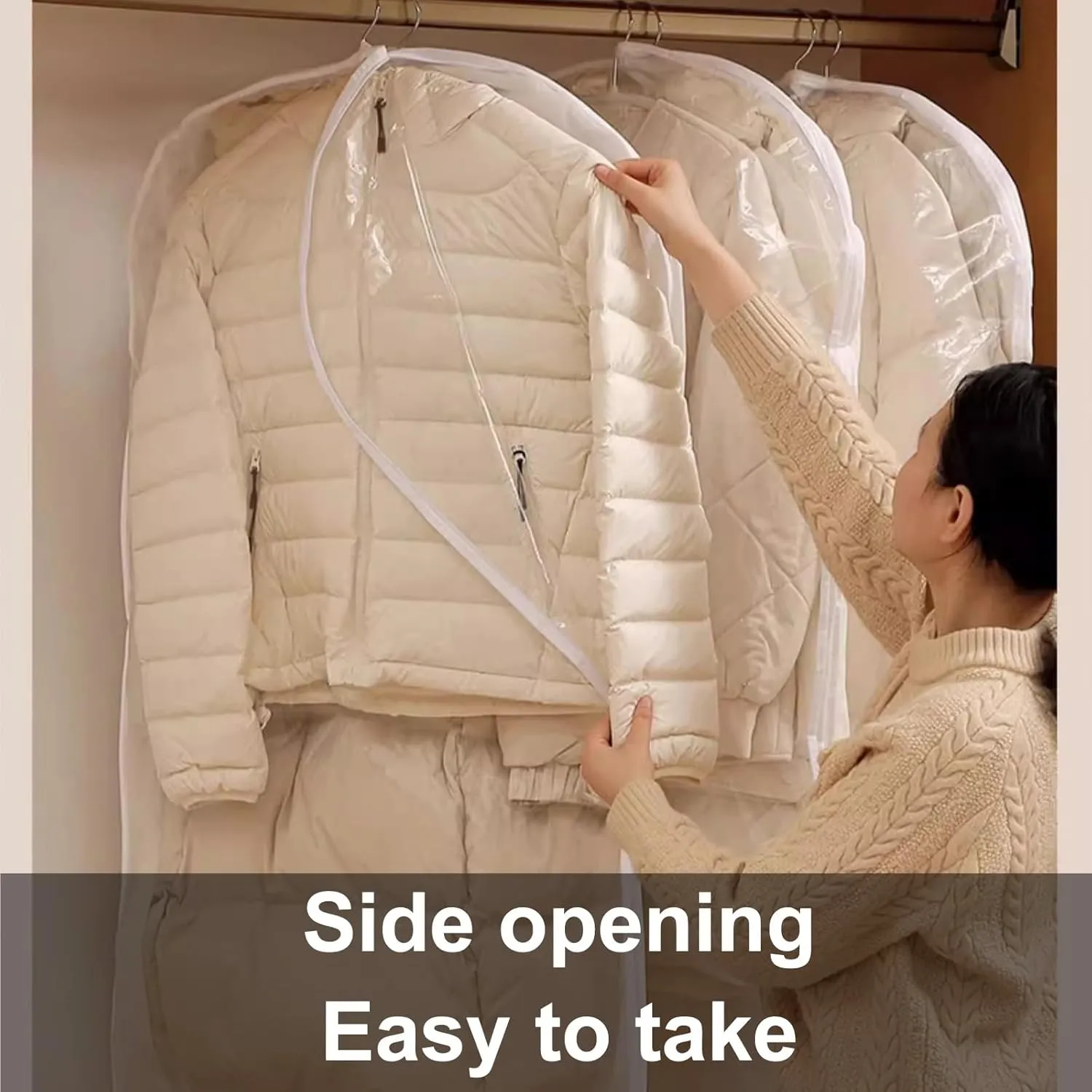 PEVA Garment Bag, Transparent Garment Bags for Hanging Clothes, Sealed and Dustproof, Suitable for Seasonal Clothing Storage(White,60x130cm/24x51in)