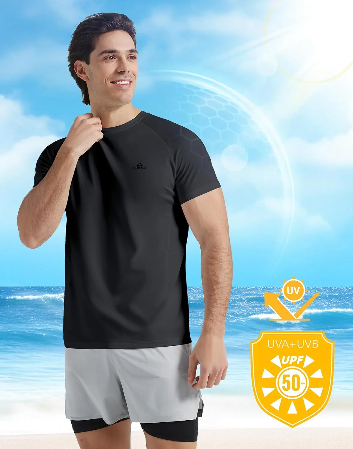 Pioneer Camp Mens Moisture Wicking Running Workout Shirt Performance Athletic T-Shirts UPF 50  Short Sleeve Active Gym Tops