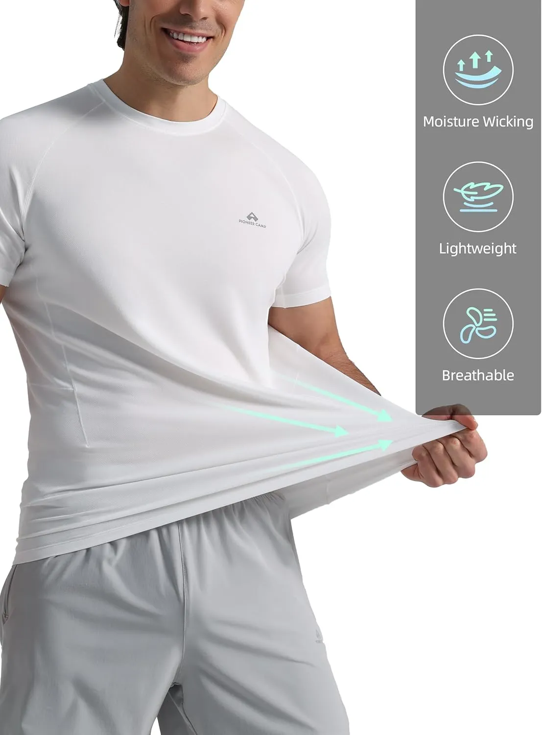 Pioneer Camp Mens Moisture Wicking Running Workout Shirt Performance Athletic T-Shirts UPF 50  Short Sleeve Active Gym Tops
