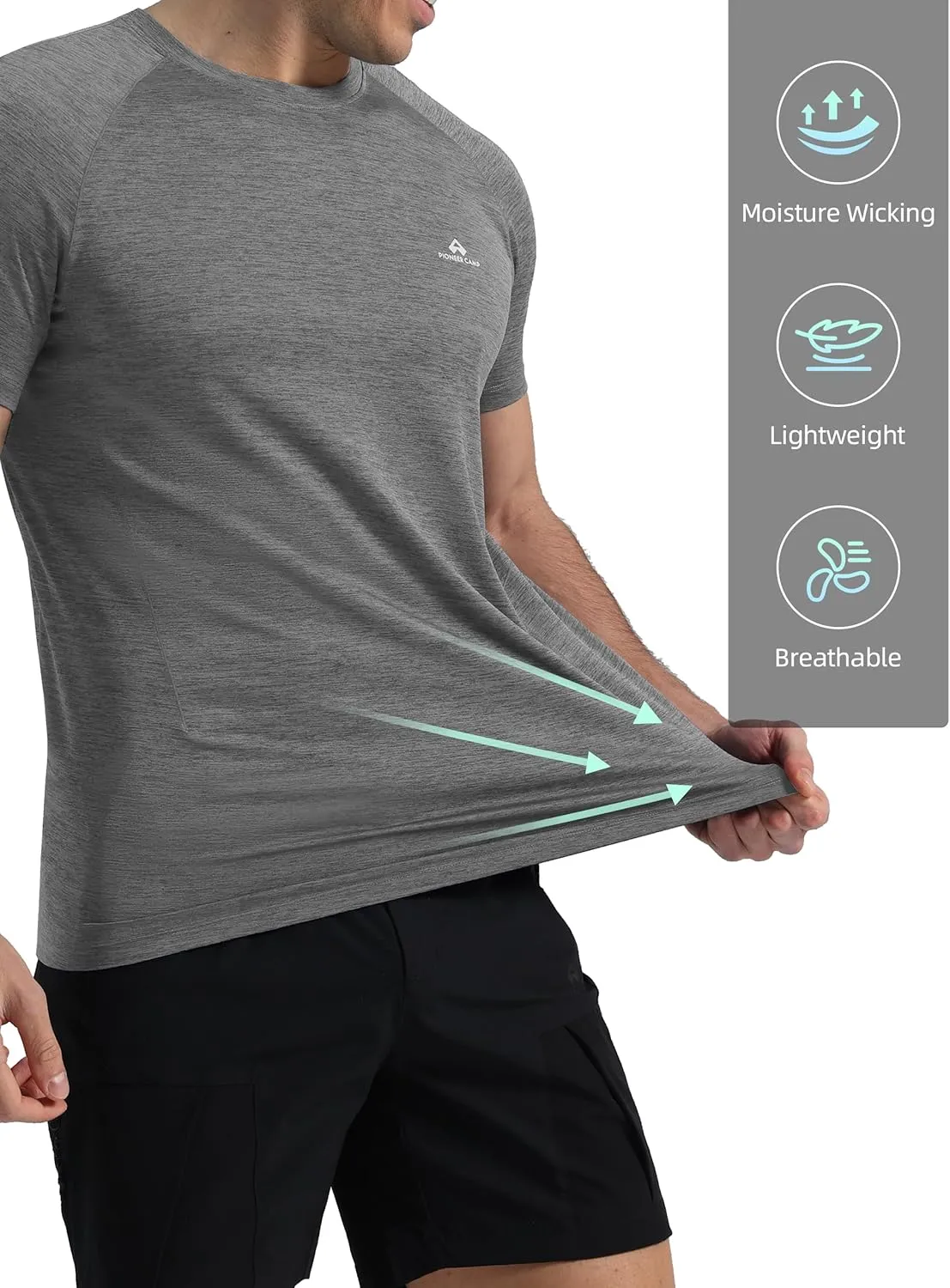 Pioneer Camp Mens Moisture Wicking Running Workout Shirt Performance Athletic T-Shirts UPF 50  Short Sleeve Active Gym Tops