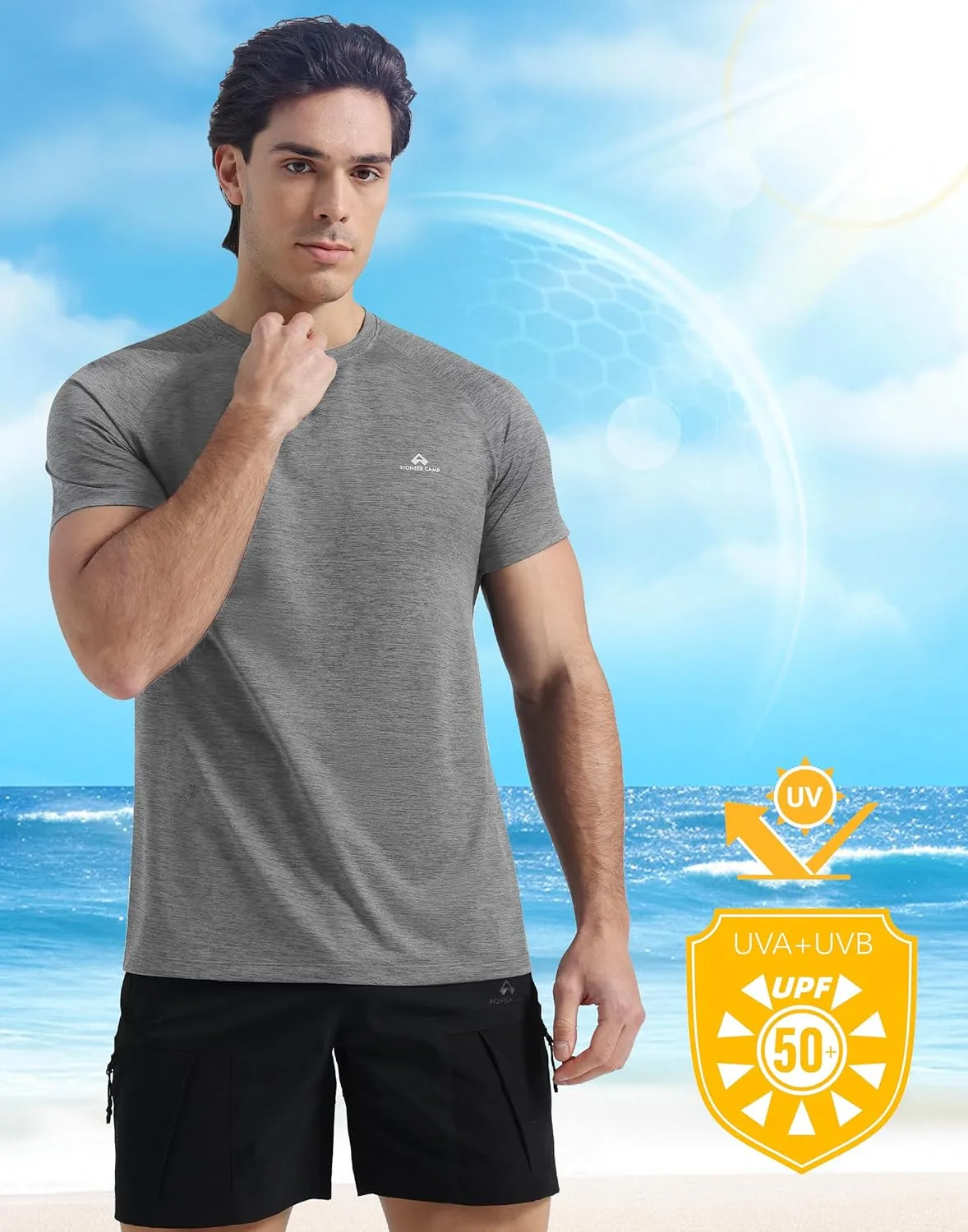 Pioneer Camp Mens Moisture Wicking Running Workout Shirt Performance Athletic T-Shirts UPF 50  Short Sleeve Active Gym Tops