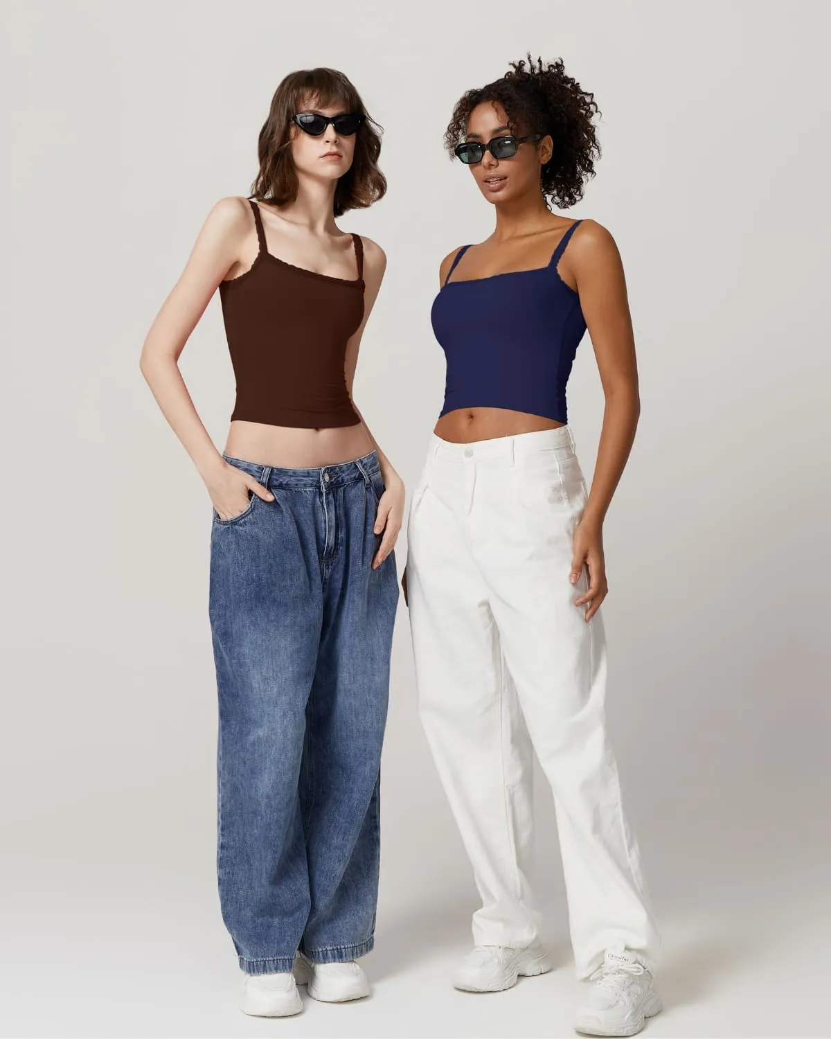 QINSEN Womens Square Neck Lace Trim Tank Top Double Lined Slim Fitted Y2k Going Out Camisole Shirts
