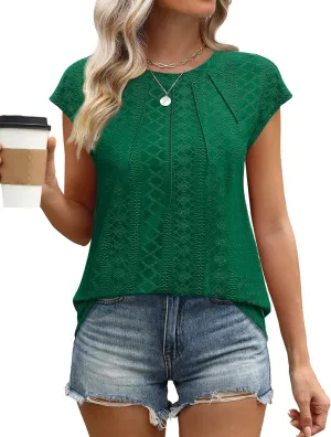 SAMPEEL Womens T Shirts Short Sleeve Pleated Dressy Casual Cap Sleeve Summer Tops Blouses