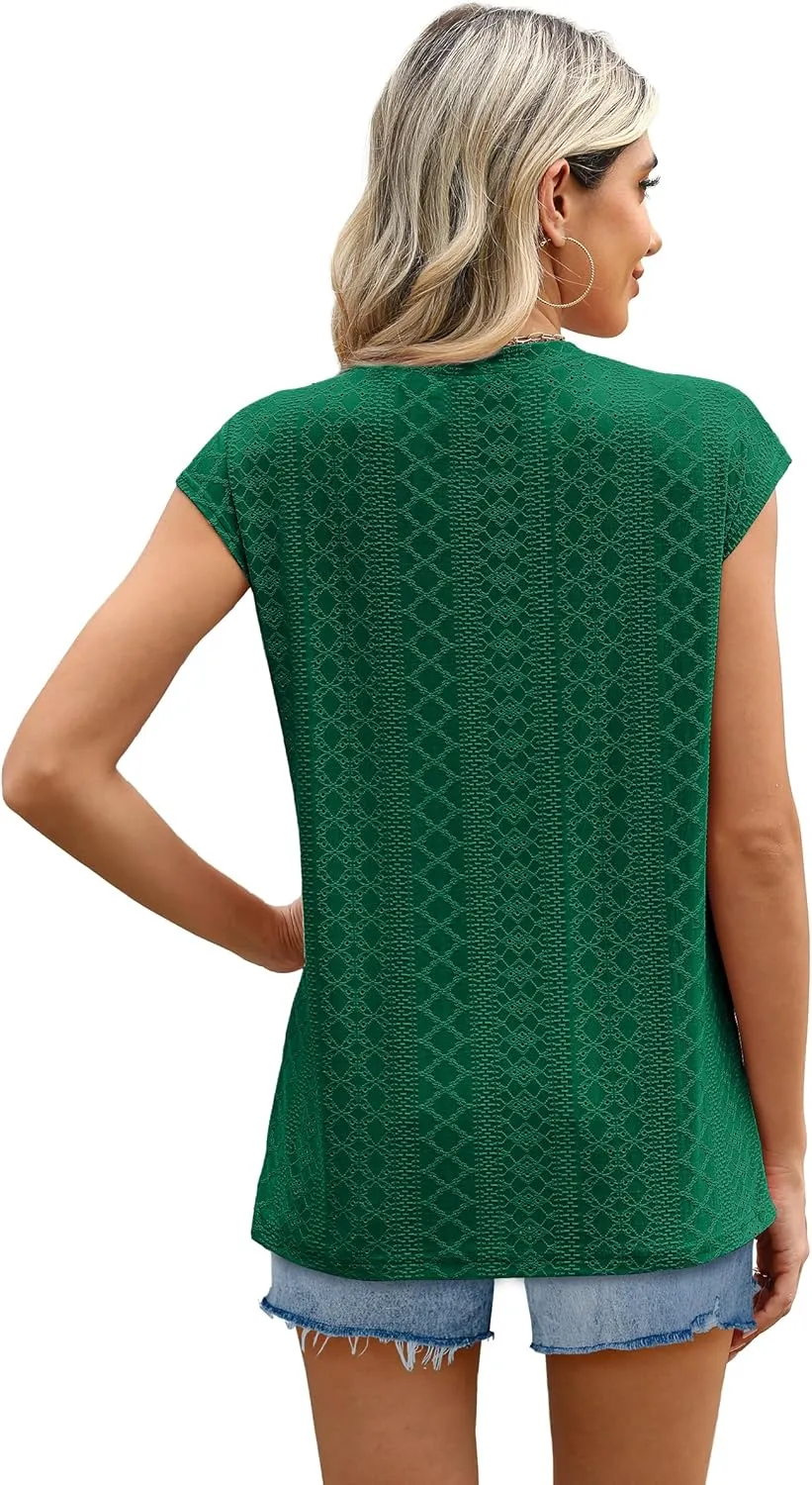 SAMPEEL Womens T Shirts Short Sleeve Pleated Dressy Casual Cap Sleeve Summer Tops Blouses