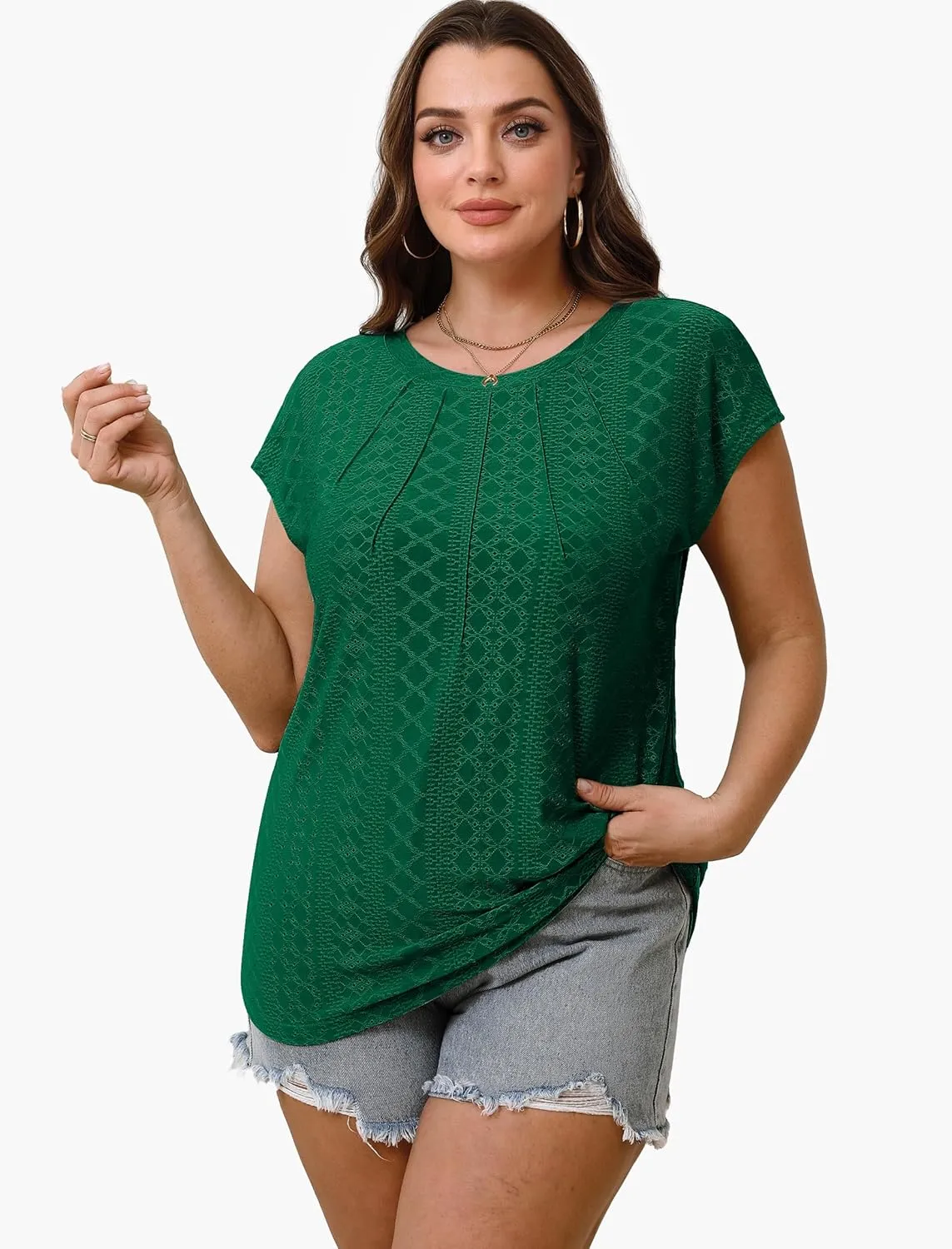 SAMPEEL Womens T Shirts Short Sleeve Pleated Dressy Casual Cap Sleeve Summer Tops Blouses