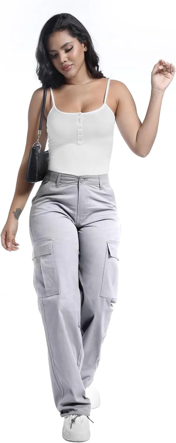 Soulsfeng Women's Baggy Cargo Pants Relaxed Fit Casual Cotton Hiking Pants with 6 Pockets