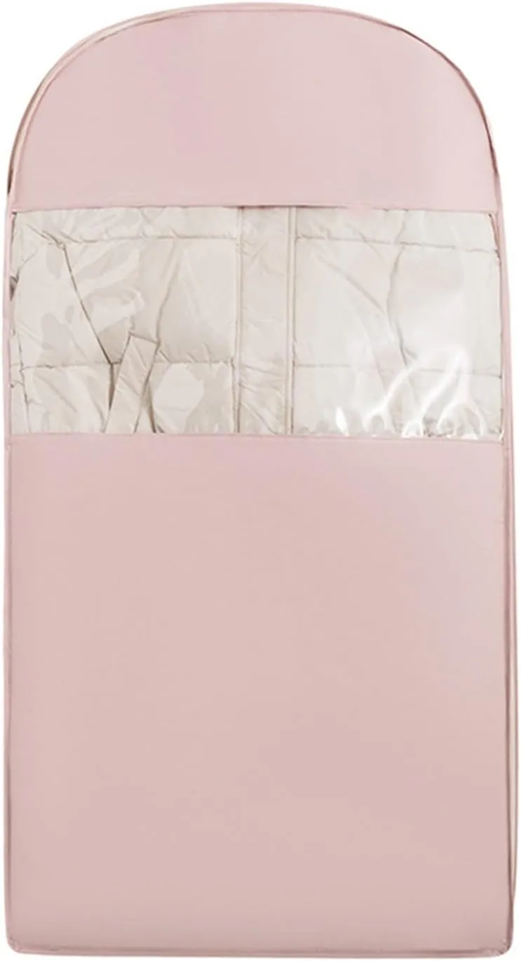 Space Saving Garment Bag Hanging with Self Compression Zipper, 2025 Space Saving Hanging Protector for Down Coat, Down Cloth Compression Dust Cover for Closet Storage (Pink M)