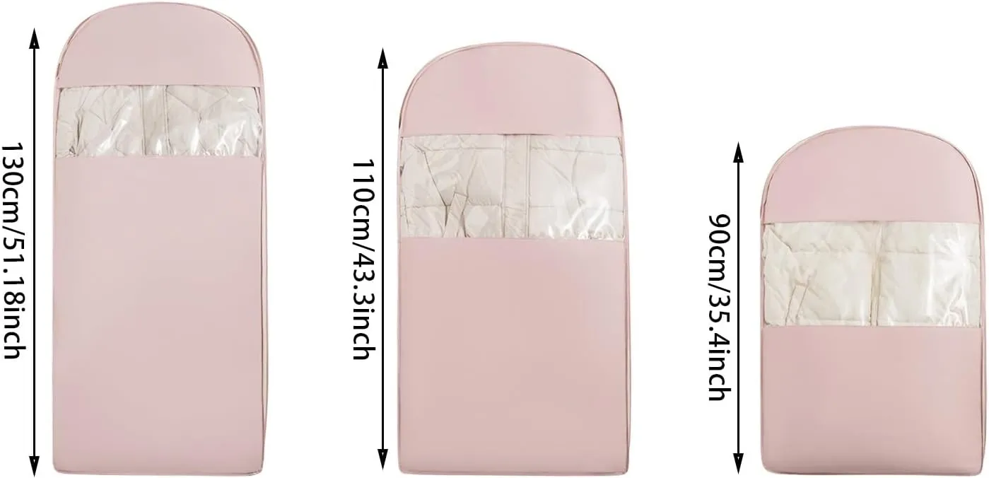 Space Saving Garment Bag Hanging with Self Compression Zipper, 2025 Space Saving Hanging Protector for Down Coat, Down Cloth Compression Dust Cover for Closet Storage (Pink M)
