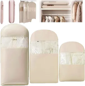 Space Saving Garment Bags for Hanging Clothes, Clothes Storage Bag with Self Compression Zipper, Dress Bag for Seasonal Jackets & Coats, for Closet Storage (Beige, Large)