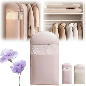 Space Saving Hanging Garment Bag with Self Compression Zipper, 35/43/51in Space Saver Closet Organizers, Down Coat Dust Cover Clothes Bags, For Closet Storage (Pink, L)