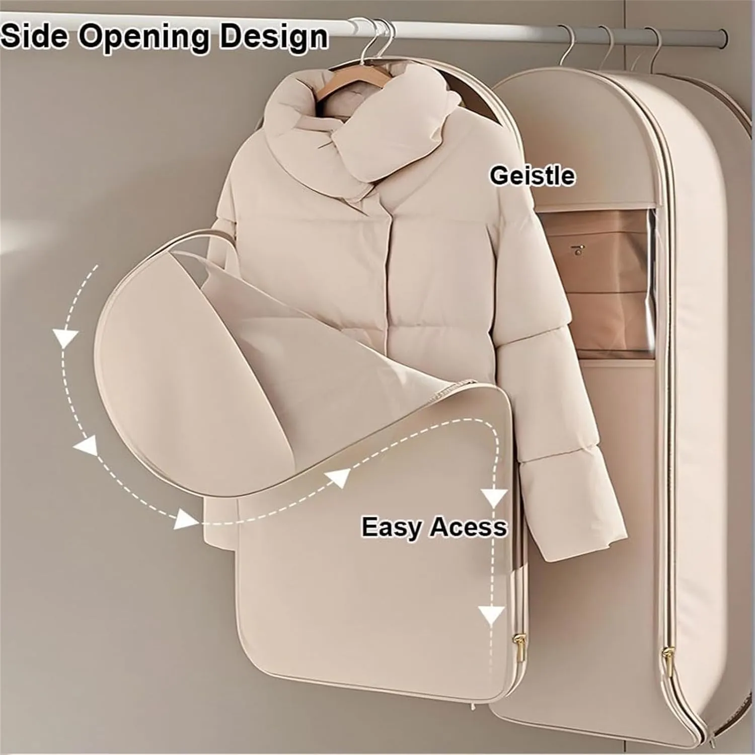 Space Saving Hanging Garment Bag with Self Compression Zipper, 35/43/51in Space Saver Closet Organizers, Down Coat Dust Cover Clothes Bags, For Closet Storage (Pink, M)
