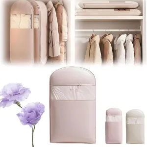 Space Saving Hanging Garment Bag with Self Compression Zipper, 35/43/51in Space Saver Closet Organizers, Down Coat Dust Cover Clothes Bags, For Closet Storage (Pink, M)