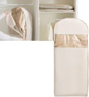 Space Saving Hanging Garment Bag with Self Compression Zipper - Heavy-Duty Clothes Organizer for Travel, Closet, Seasonal Storage (Beige, XL)