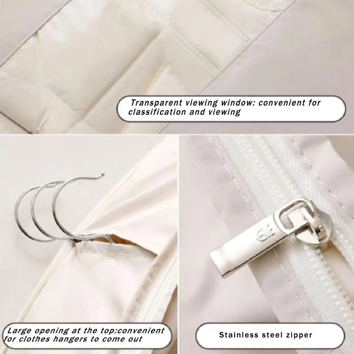 Space Saving Hanging Garment Bag with Self Compression Zipper - Heavy-Duty Clothes Organizer for Travel, Closet, Seasonal Storage (Beige, XL)