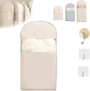 Space Saving Hanging Garment Bag with Self Compression Zipper, Otherwisie Winter Coat Storage, Heavy Duty Dust Cover Clothes Bags for Down Coat, Garment Bags for Hanging Clothes (Beige,Large,1PC)