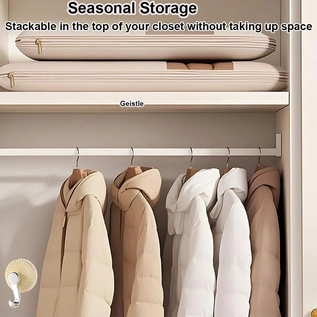 Space Saving Hanging Garment Bag with Self Compression Zipper, Otherwisie Winter Coat Storage, Heavy Duty Dust Cover Clothes Bags for Down Coat, Garment Bags for Hanging Clothes (Gray,Medium,1PC)
