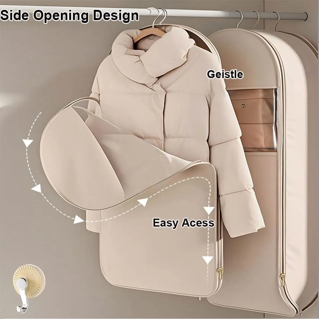 Space Saving Hanging Garment Bag with Self Compression Zipper, Otherwisie Winter Coat Storage, Heavy Duty Dust Cover Clothes Bags for Down Coat, Garment Bags for Hanging Clothes (Gray,Medium,1PC)