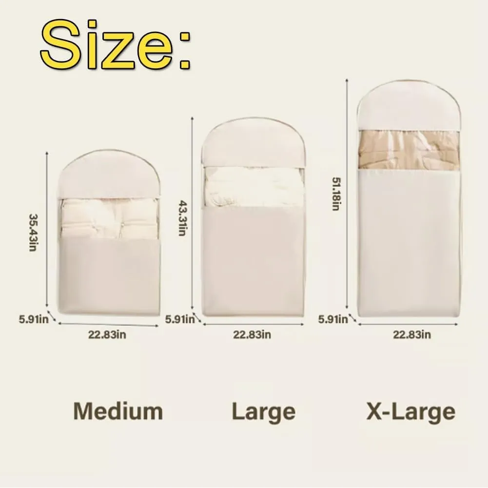 Space Saving Hanging Garment Bag with Self Compression Zipper, Self Compression Zip Garment Bags, Space Saving Hanging Bag, Down Coat Compression Dust Cover for Closet Storage (Pink, M)