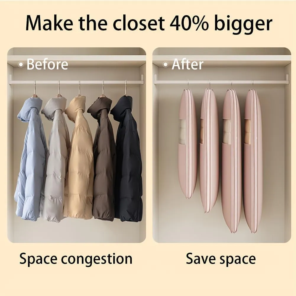 Space Saving Hanging Garment Bag with Self Compression Zipper, Self Compression Zip Garment Bags, Space Saving Hanging Bag, Down Coat Compression Dust Cover for Closet Storage (Pink, M)