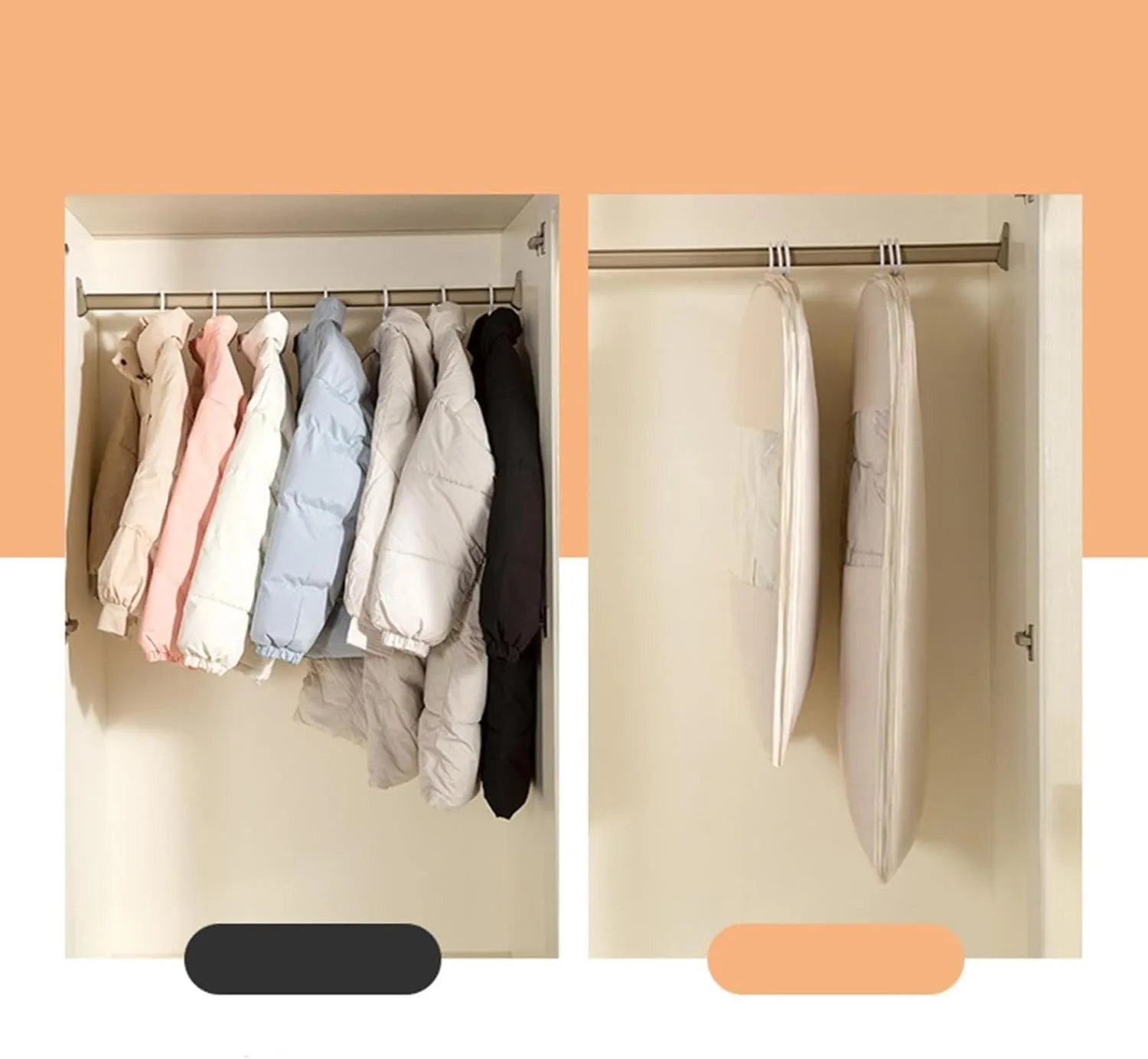 Space Saving Hanging Garment Bag with Self Compression Zipper, Space Saver Closet Organizer, Seasonal Closet Storage for Home & Dorm Closets (Pink-Large-1)