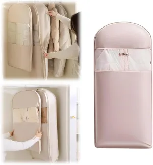 Space Saving Hanging Garment Bag with Self Compression Zipper, Space Saver Closet Organizer, Seasonal Closet Storage for Home & Dorm Closets (Pink-X-Large-1)