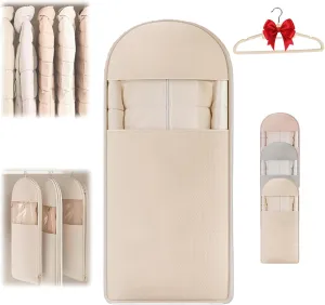 Space Saving Hanging Garment Bag With Self Compression Zipper, Space Saver Closet Organizers Waterproof, Visualization Dust Cover Winter Clothes Storage Protector, for Wardrobe Storage (Beige, XL)