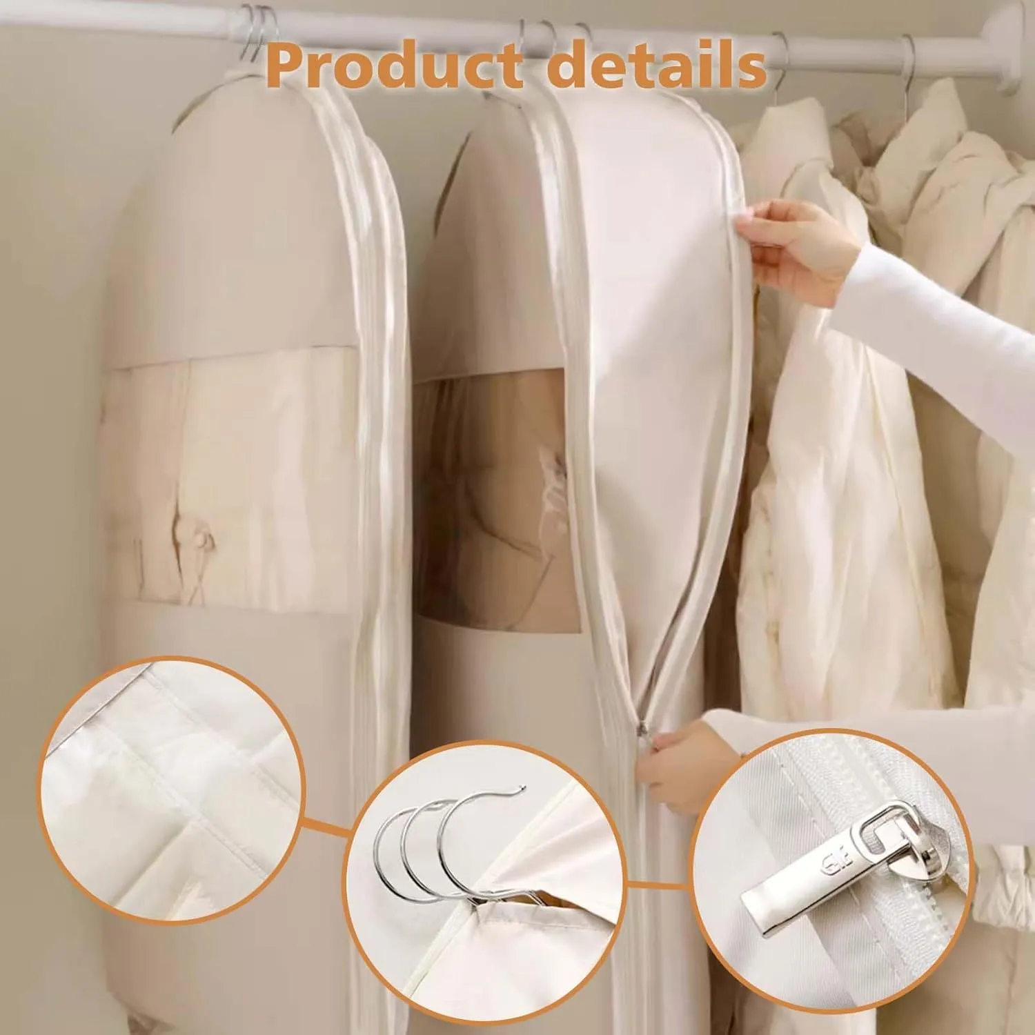Space Saving Hanging Garment Bag with Self Compression Zipper  Water-Resistant Dust Cover for Down Coats, Suits, Jackets, 3 Sizes for Closet Storage and Travel (1pcs-Pink, 35.43 in)