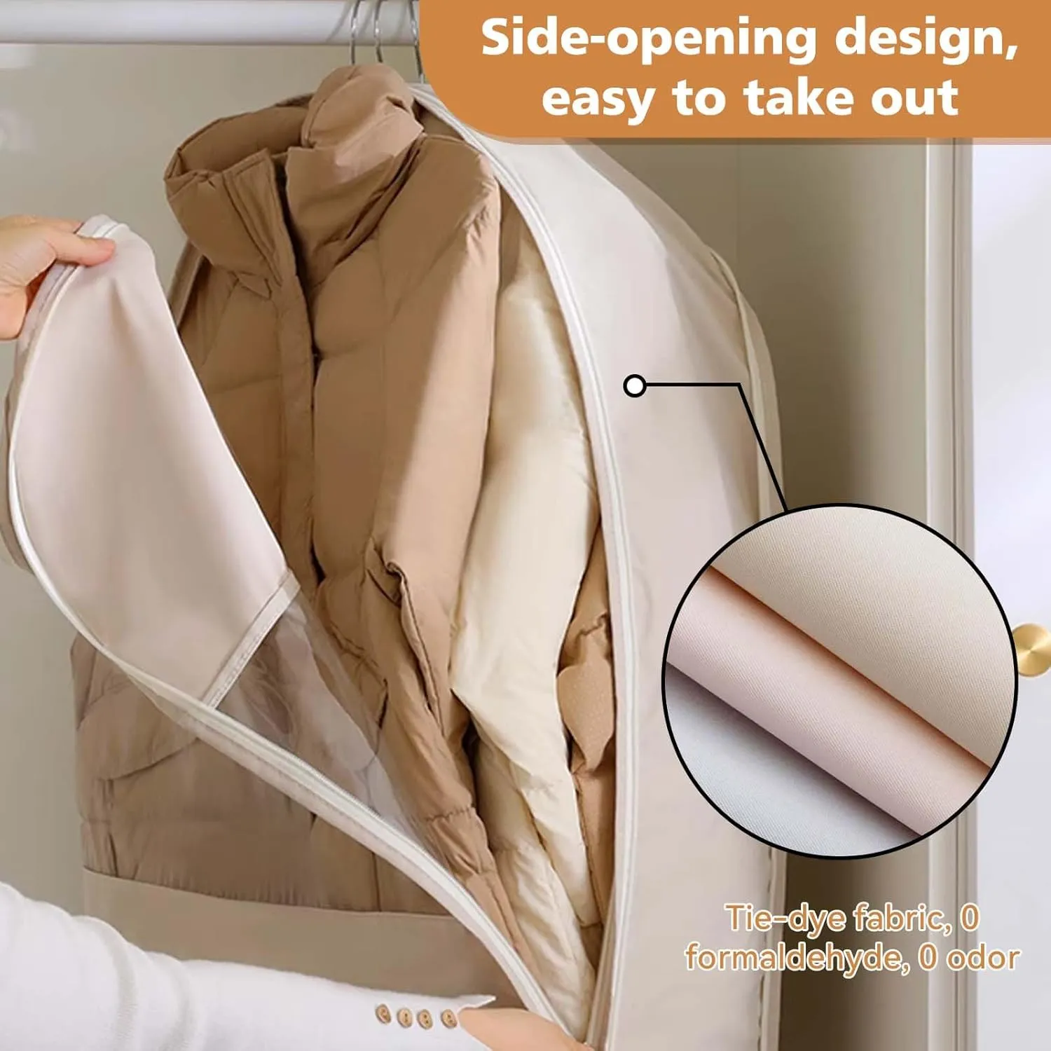 Space Saving Hanging Garment Bag with Self Compression Zipper  Water-Resistant Dust Cover for Down Coats, Suits, Jackets, 3 Sizes for Closet Storage and Travel (1pcs-Pink, 35.43 in)