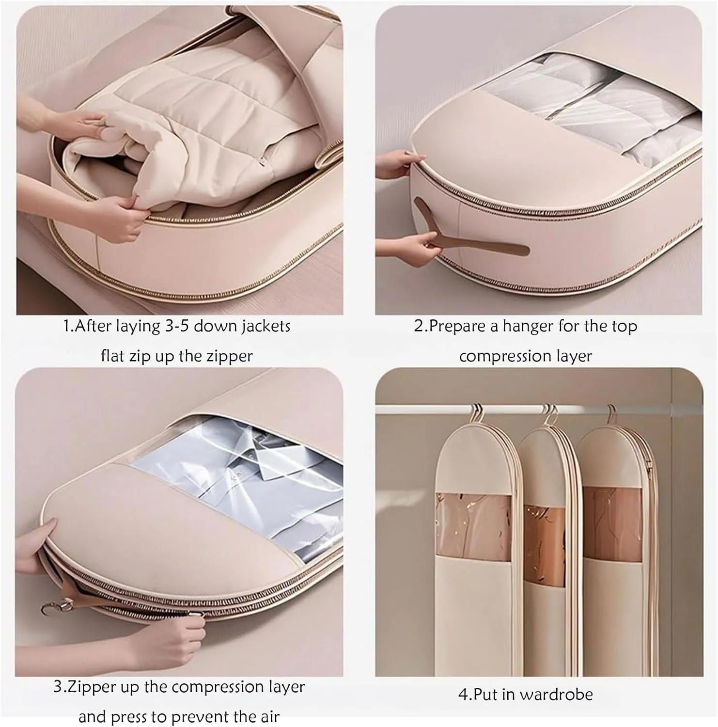Space Saving Hanging Garment Bag with Self Compression Zipper,Dust Cover,Dust Cover Clothes Bags Travel Organizer,for Wardrobe Storage and Travel (Beige, XL(130 * 58 * 15cm/51.2 * 22.8 * 5.9in))