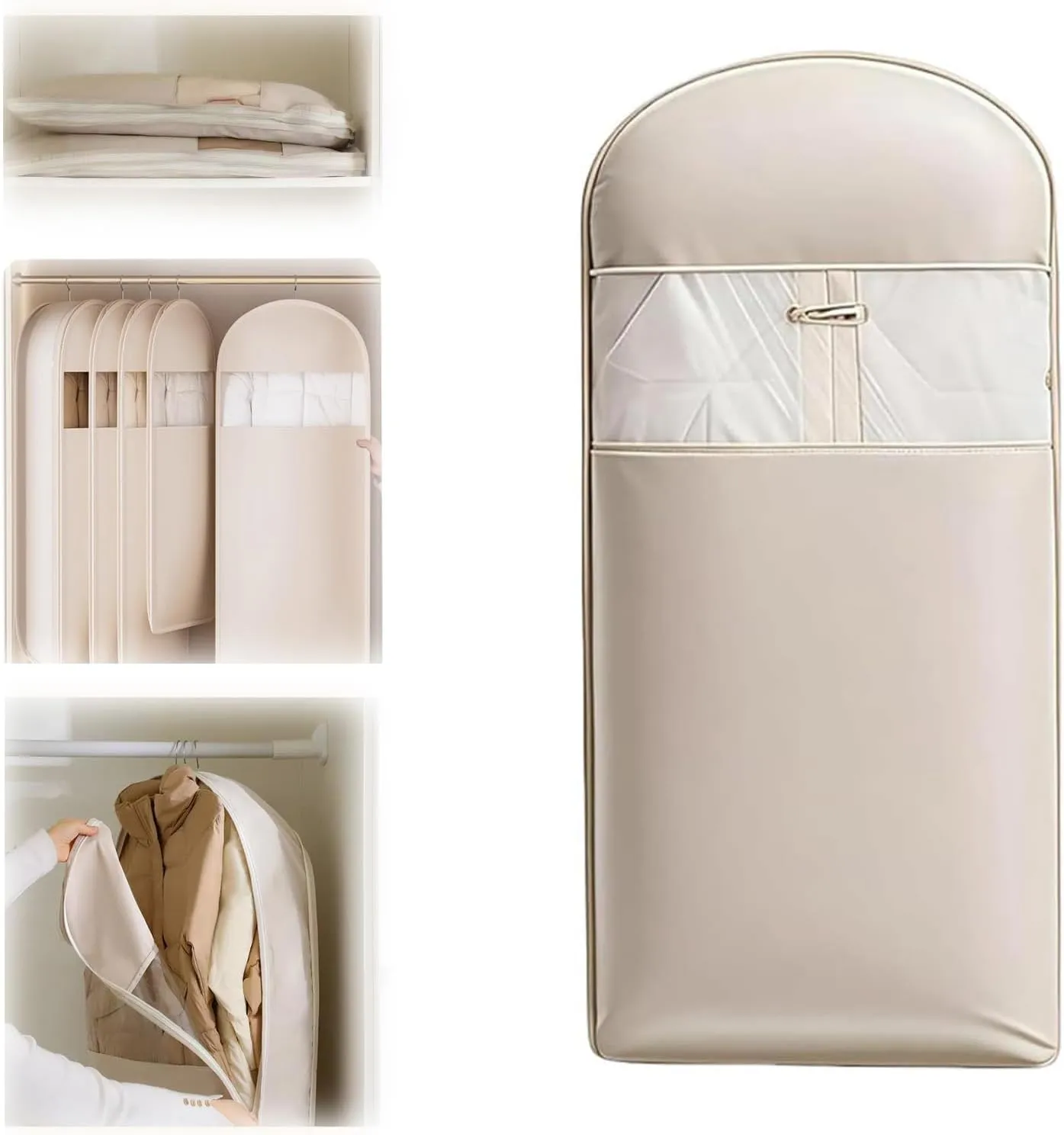 Space Saving Hanging Garment Bag with Self Compression Zipper,Dust Cover,Dust Cover Clothes Bags Travel Organizer,for Wardrobe Storage and Travel (Beige, XL(130 * 58 * 15cm/51.2 * 22.8 * 5.9in))