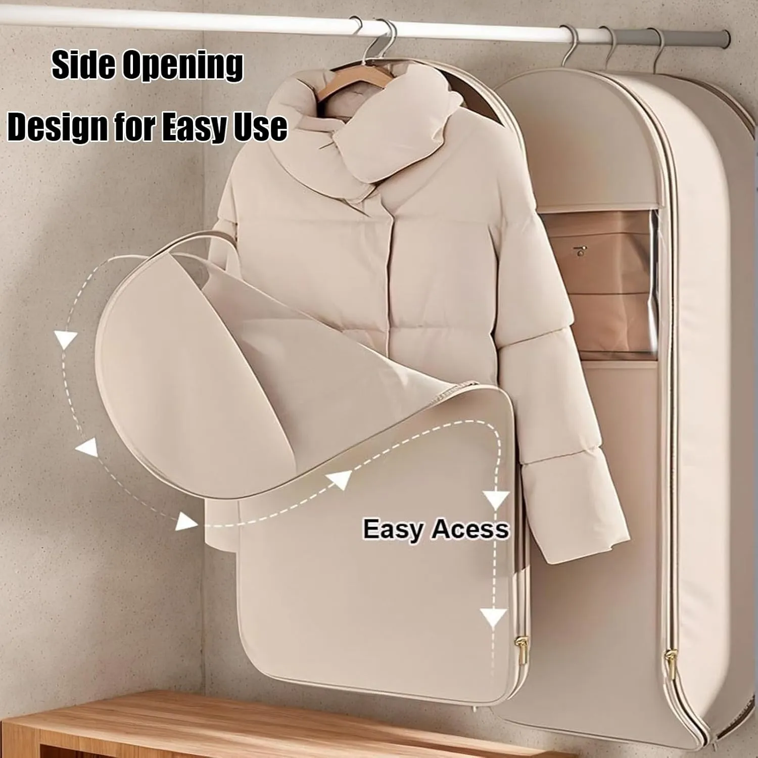 Space Saving Hanging Garment Bag with Self Compression Zipper,Dust Cover,Dust Cover Clothes Bags Travel Organizer,for Wardrobe Storage and Travel (Beige, XL(130 * 58 * 15cm/51.2 * 22.8 * 5.9in))