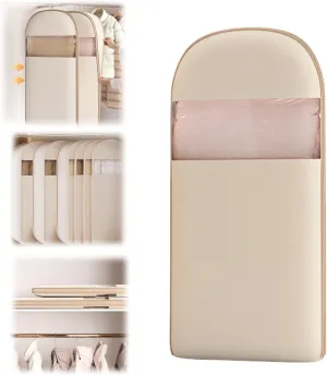 Space Saving Hanging Garment Bag With Self Compression Zipper,Garment Bags for Travel,Dust Cover for Coats Down Jackets, Closet Clothes Organizer with Clear Window (Beige, XL)