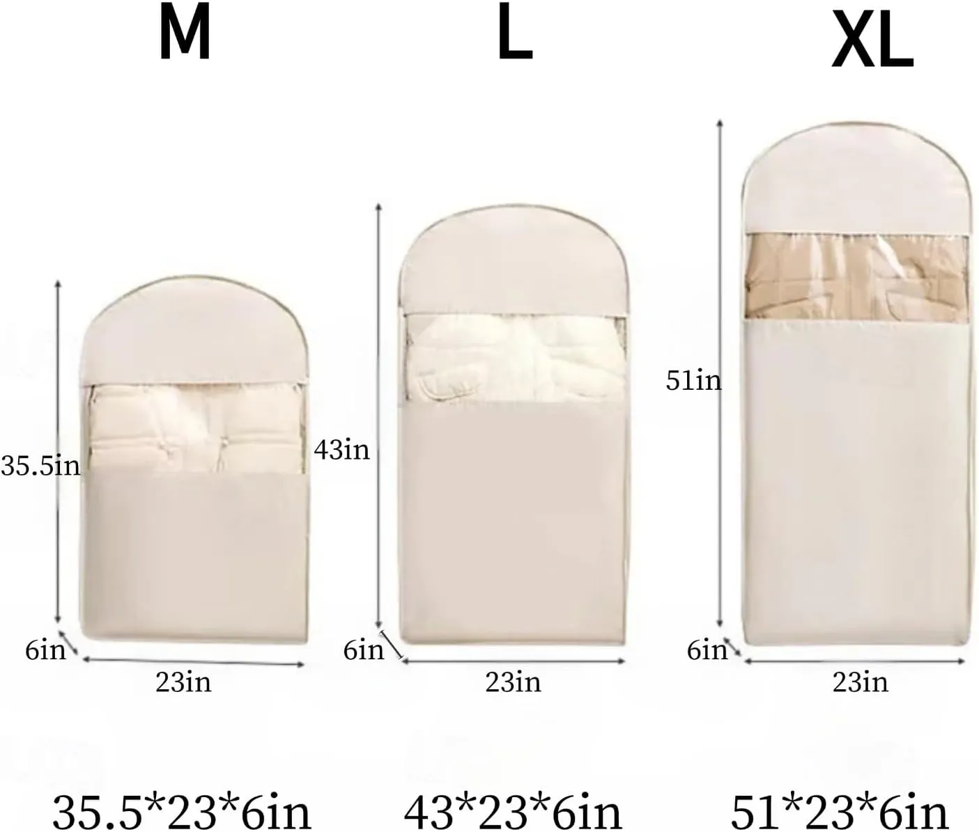 Space Saving Hanging Garment Bag With Self Compression Zipper,Garment Bags for Travel,Dust Cover for Coats Down Jackets, Closet Clothes Organizer with Clear Window (Beige, XL)