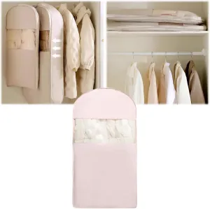Space Saving Hanging Garment Bag with Self Compression Zipper,Hanging Space Saver Closet Organizers,Clothes Bags for Down Coat Dust Cover Closet Storage (Pink, S)