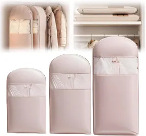 Space Saving Hanging Garment Bag with Self Compression Zipper,Space Saver Closet Organizers, Protects Clothes from Wrinkles (Pink, M)