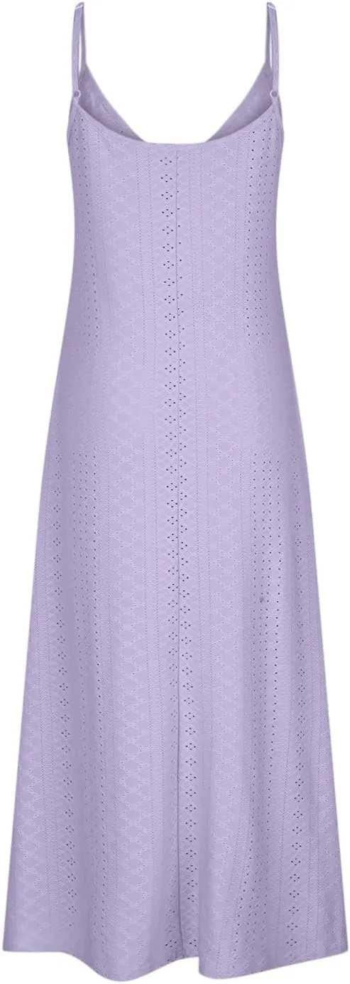 Spring Eyelet Dresses for Women 2025 Spaghetti Strap Maxi Dress Long Summer Sundresses Trendy Beach Vacation Clothing