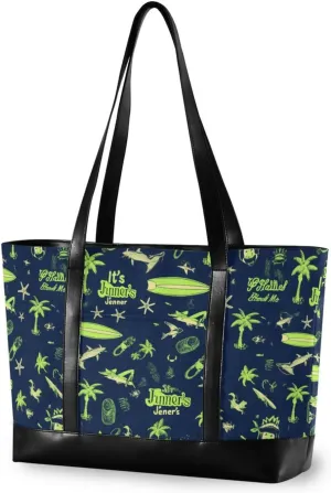 Summer Green Blue Elements Waterproof structured tote with zipper for mom with Personalized bulto para laptop